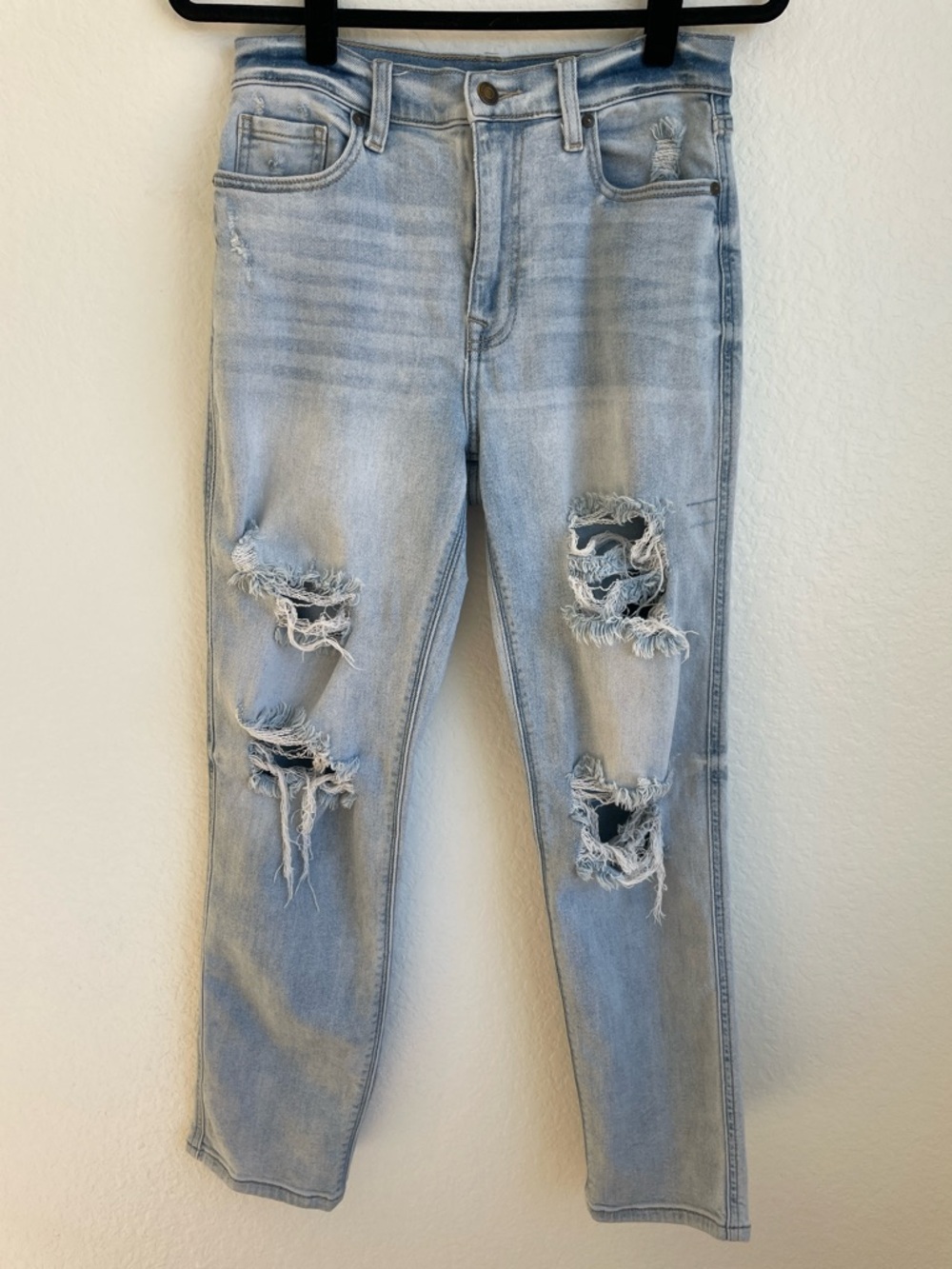eunina Light Blue Distressed Rocky High Rise Boyfriend Jeans • 5